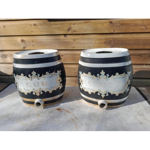 37 - Breweriana : Pair of late 19th century pottery spirit tapped flagons : Rum (damaged and restored ) a... 