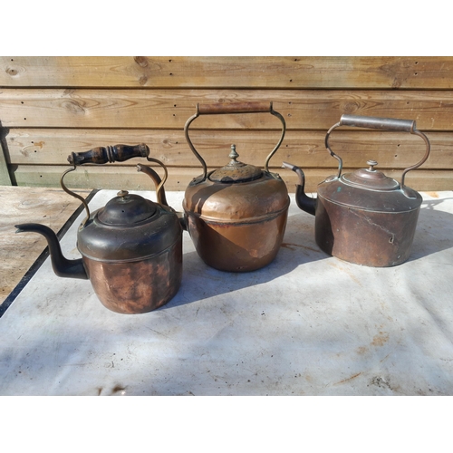39 - 3 x vintage copper kettles
