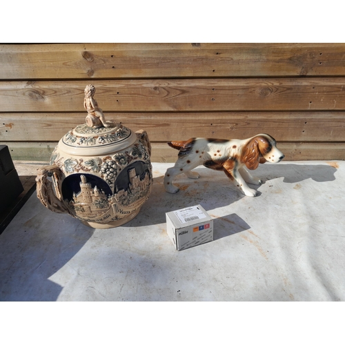 41 - Trentham pottery dog and storage jar and cover