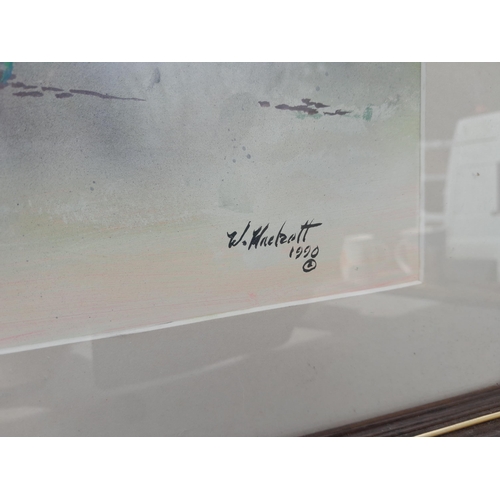 45 - Modern gouache by W Hackett copyright 1990 F&G with Barbican Gallery label on reverse