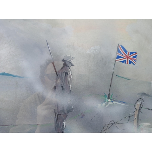 45 - Modern gouache by W Hackett copyright 1990 F&G with Barbican Gallery label on reverse