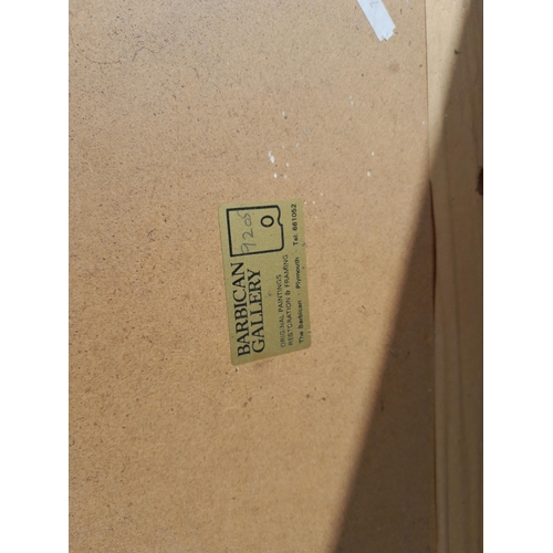 45 - Modern gouache by W Hackett copyright 1990 F&G with Barbican Gallery label on reverse