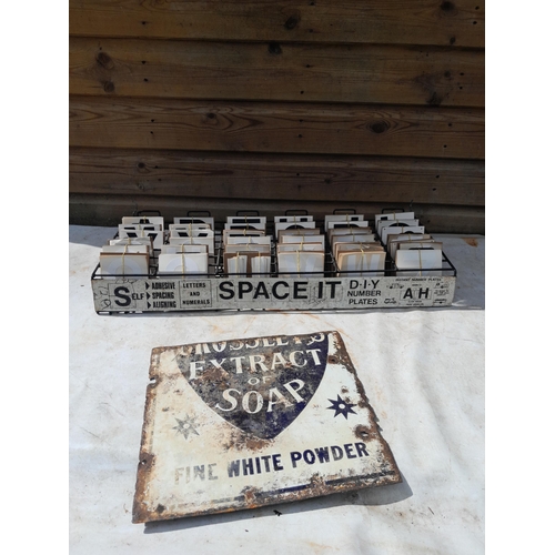 46 - Vintage advertising letter plate stand with 1/2 a double sided enamel sign