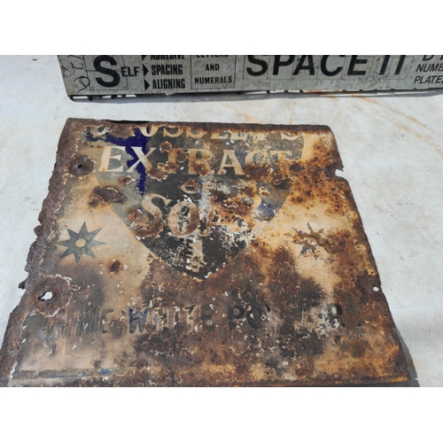 46 - Vintage advertising letter plate stand with 1/2 a double sided enamel sign