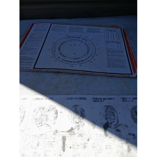 48 - Box of oddments : tin sign modern, resin ornament, car related manuals, prints, African walking stic... 