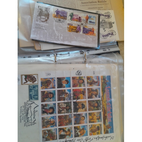 50 - Box of oddments : Prinz binoculars, brassware, stamps First Day Covers and other items