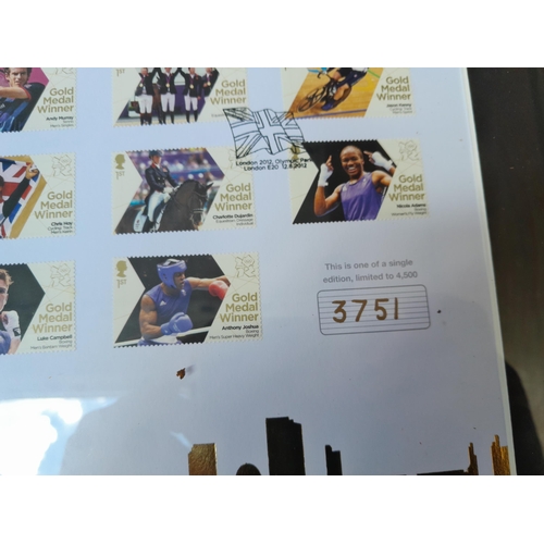 55 - Ltd Edition Olympic stamps mint sheet behind glass