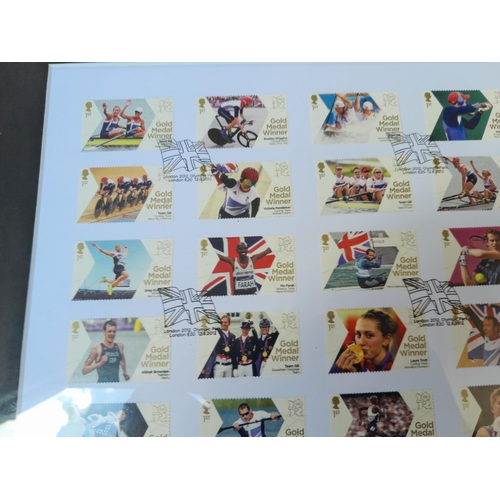 55 - Ltd Edition Olympic stamps mint sheet behind glass