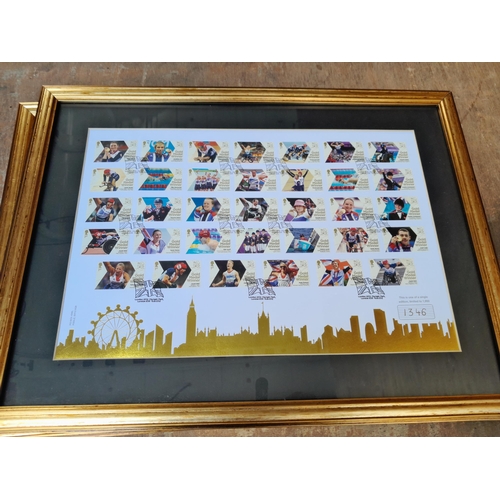 56 - Ltd Edition Olympic stamps mint sheet behind glass