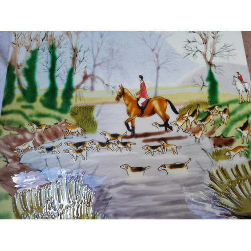 48 - Box of oddments : tin sign modern, resin ornament, car related manuals, prints, African walking stic... 