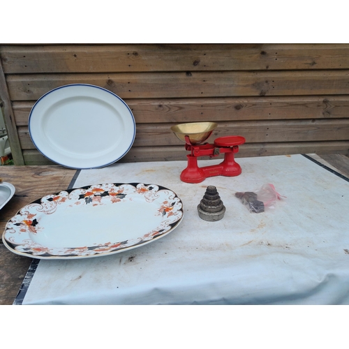 69 - Kitchen scales and weights and ceramic items