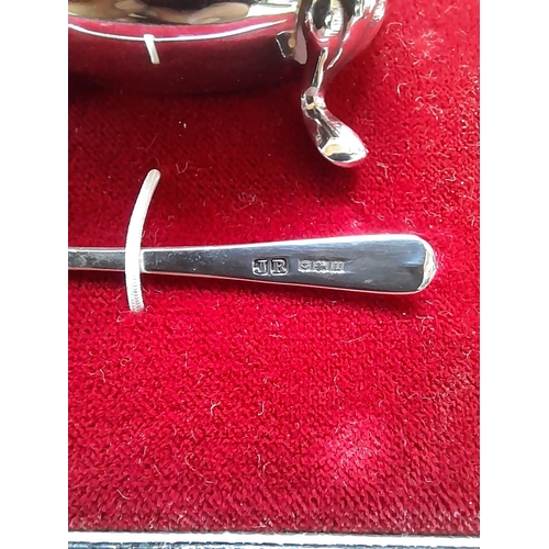 78 - Silver table salt cruet set with blue glass liners  in box of issue Birm 1970 John Rose 125 g