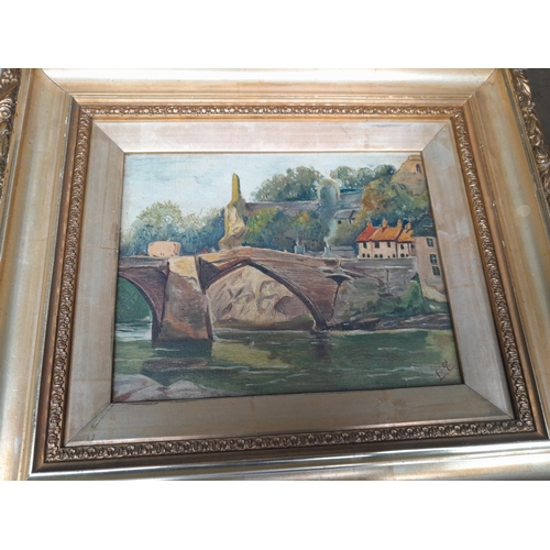 83 - Early 20th century oil on canvas initialled in giltwood frame