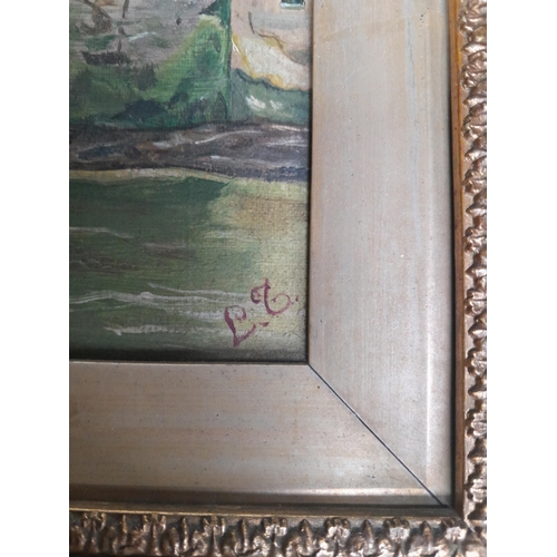83 - Early 20th century oil on canvas initialled in giltwood frame