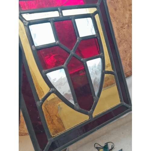 93 - 2 x pieces of quasi religious  leaded glass panels