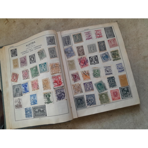 136 - Stamps: a box of stamps albums, ice cream carton of stamps on paper and loose, mixed era world stamp... 