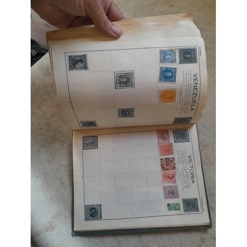 136 - Stamps: a box of stamps albums, ice cream carton of stamps on paper and loose, mixed era world stamp... 