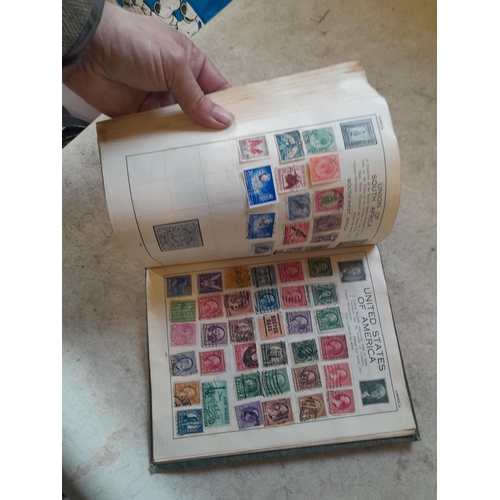 136 - Stamps: a box of stamps albums, ice cream carton of stamps on paper and loose, mixed era world stamp... 