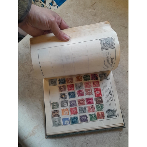 136 - Stamps: a box of stamps albums, ice cream carton of stamps on paper and loose, mixed era world stamp... 