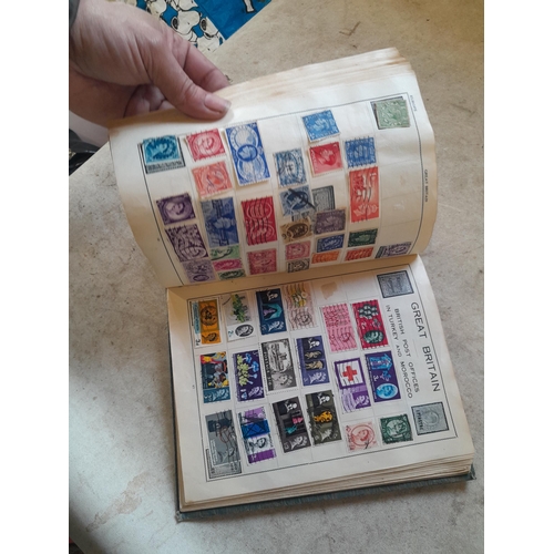 136 - Stamps: a box of stamps albums, ice cream carton of stamps on paper and loose, mixed era world stamp... 