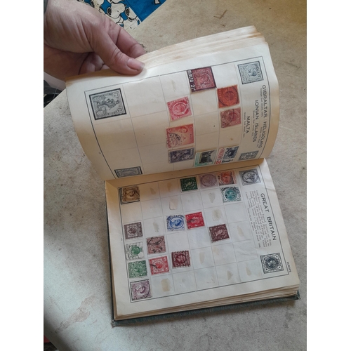 136 - Stamps: a box of stamps albums, ice cream carton of stamps on paper and loose, mixed era world stamp... 