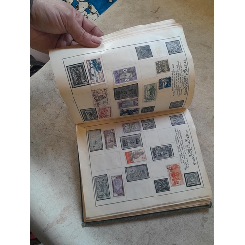 136 - Stamps: a box of stamps albums, ice cream carton of stamps on paper and loose, mixed era world stamp... 