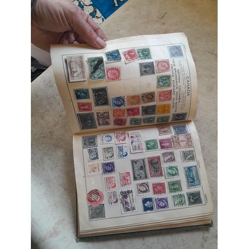 136 - Stamps: a box of stamps albums, ice cream carton of stamps on paper and loose, mixed era world stamp... 