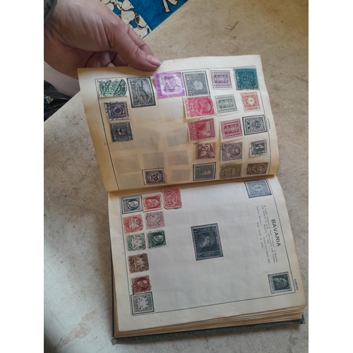 136 - Stamps: a box of stamps albums, ice cream carton of stamps on paper and loose, mixed era world stamp... 