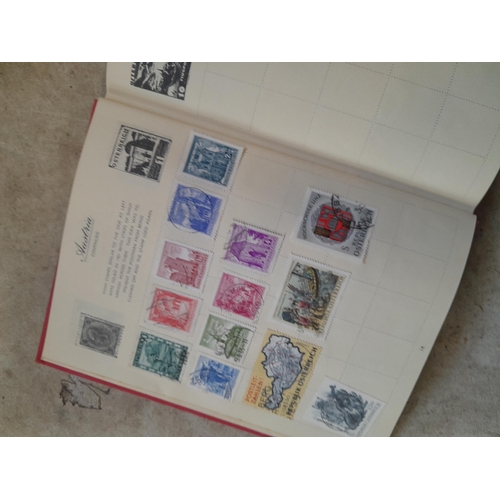 136 - Stamps: a box of stamps albums, ice cream carton of stamps on paper and loose, mixed era world stamp... 