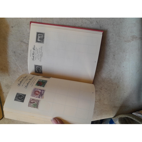 136 - Stamps: a box of stamps albums, ice cream carton of stamps on paper and loose, mixed era world stamp... 