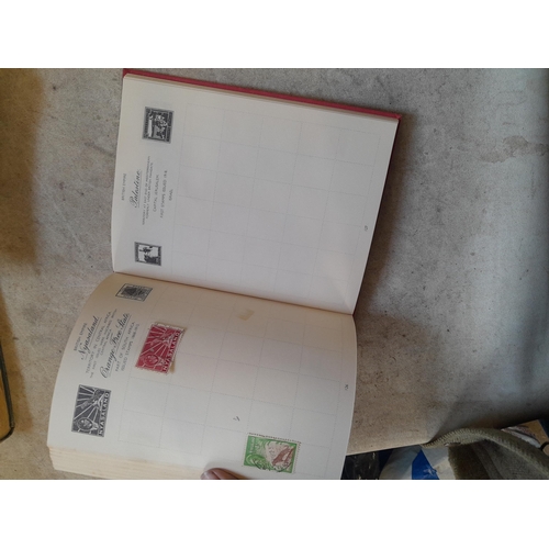 136 - Stamps: a box of stamps albums, ice cream carton of stamps on paper and loose, mixed era world stamp... 