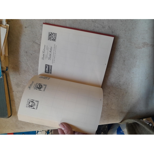 136 - Stamps: a box of stamps albums, ice cream carton of stamps on paper and loose, mixed era world stamp... 