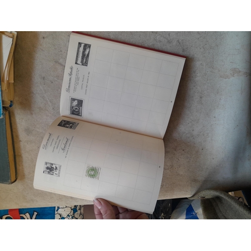 136 - Stamps: a box of stamps albums, ice cream carton of stamps on paper and loose, mixed era world stamp... 