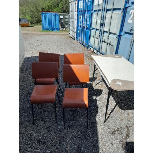 145 - Vintage formica top dining table with metal legs and four sidechairs for re upholstery and light res... 