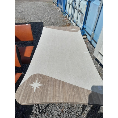 145 - Vintage formica top dining table with metal legs and four sidechairs for re upholstery and light res... 