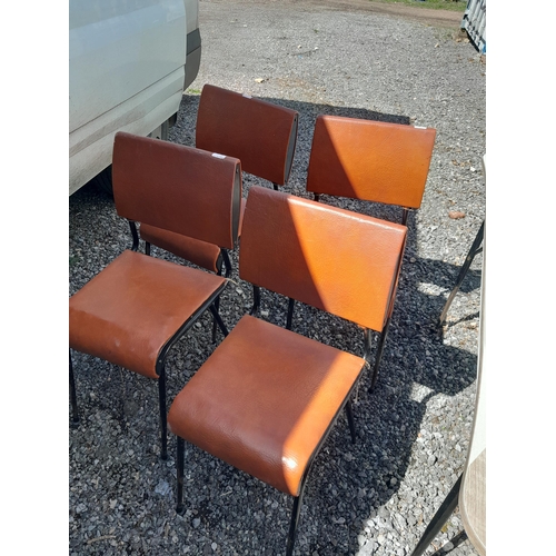 145 - Vintage formica top dining table with metal legs and four sidechairs for re upholstery and light res... 
