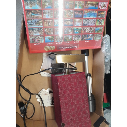 149 - Table lamp, puzzles etc.