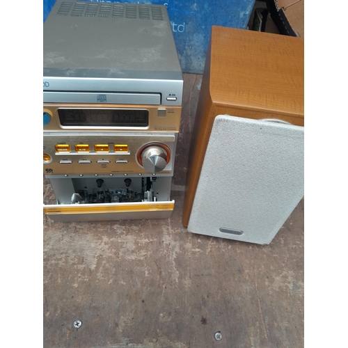 150 - Kenwood mini system for repair, Sky box, Panasonic DVD player and pottery storage jars