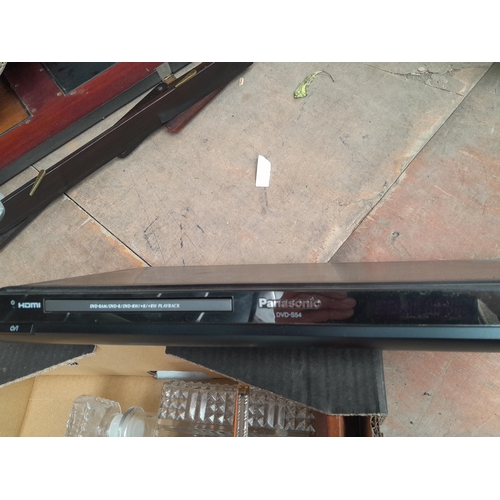 150 - Kenwood mini system for repair, Sky box, Panasonic DVD player and pottery storage jars