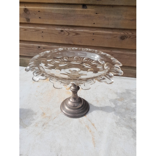 159 - Silver plated cut glass centre piece / tazza with other glasses