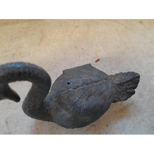 161 - Early 20th century pewter swan casket, Tunbridge ware box , miniature dominoes etc.