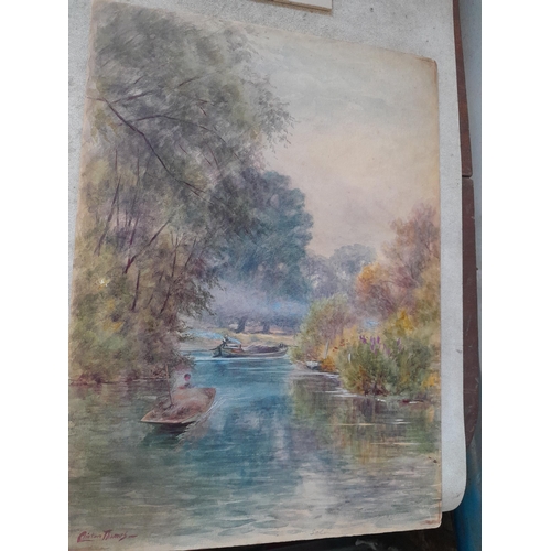 163 - 3 x early 20th century watercolours : 1 x  Clinton Thomas river scene