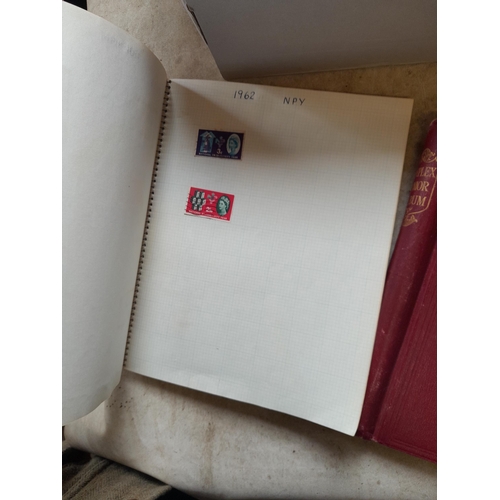 166 - Approx 10 kg of stamps and postcards : loose on paper, in albums, stock books, on pages GB World and... 