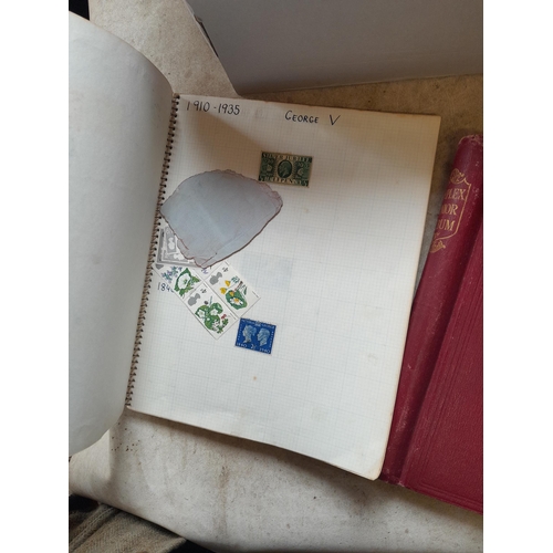 166 - Approx 10 kg of stamps and postcards : loose on paper, in albums, stock books, on pages GB World and... 