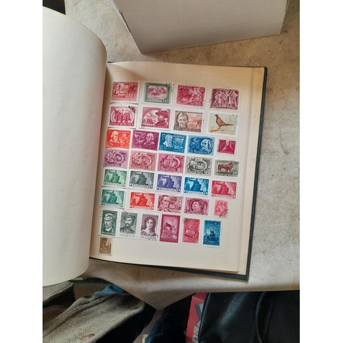 166 - Approx 10 kg of stamps and postcards : loose on paper, in albums, stock books, on pages GB World and... 