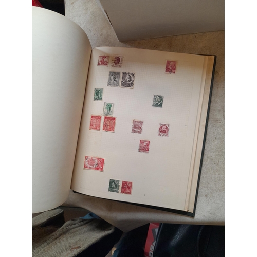 166 - Approx 10 kg of stamps and postcards : loose on paper, in albums, stock books, on pages GB World and... 