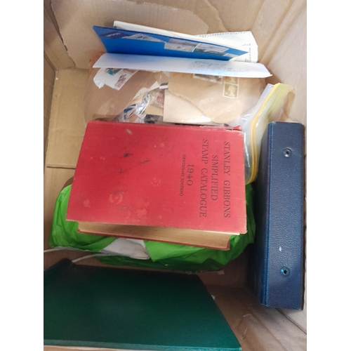 166 - Approx 10 kg of stamps and postcards : loose on paper, in albums, stock books, on pages GB World and... 