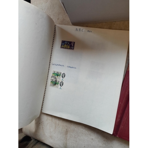 166 - Approx 10 kg of stamps and postcards : loose on paper, in albums, stock books, on pages GB World and... 