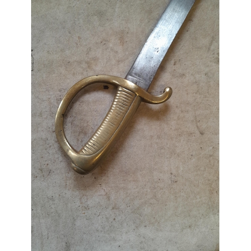 168 - 19th century French made Briquet sword, with brass handle, curved steel blade  made for Persian mark... 