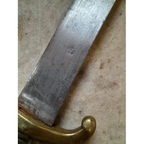 168 - 19th century French made Briquet sword, with brass handle, curved steel blade  made for Persian mark... 